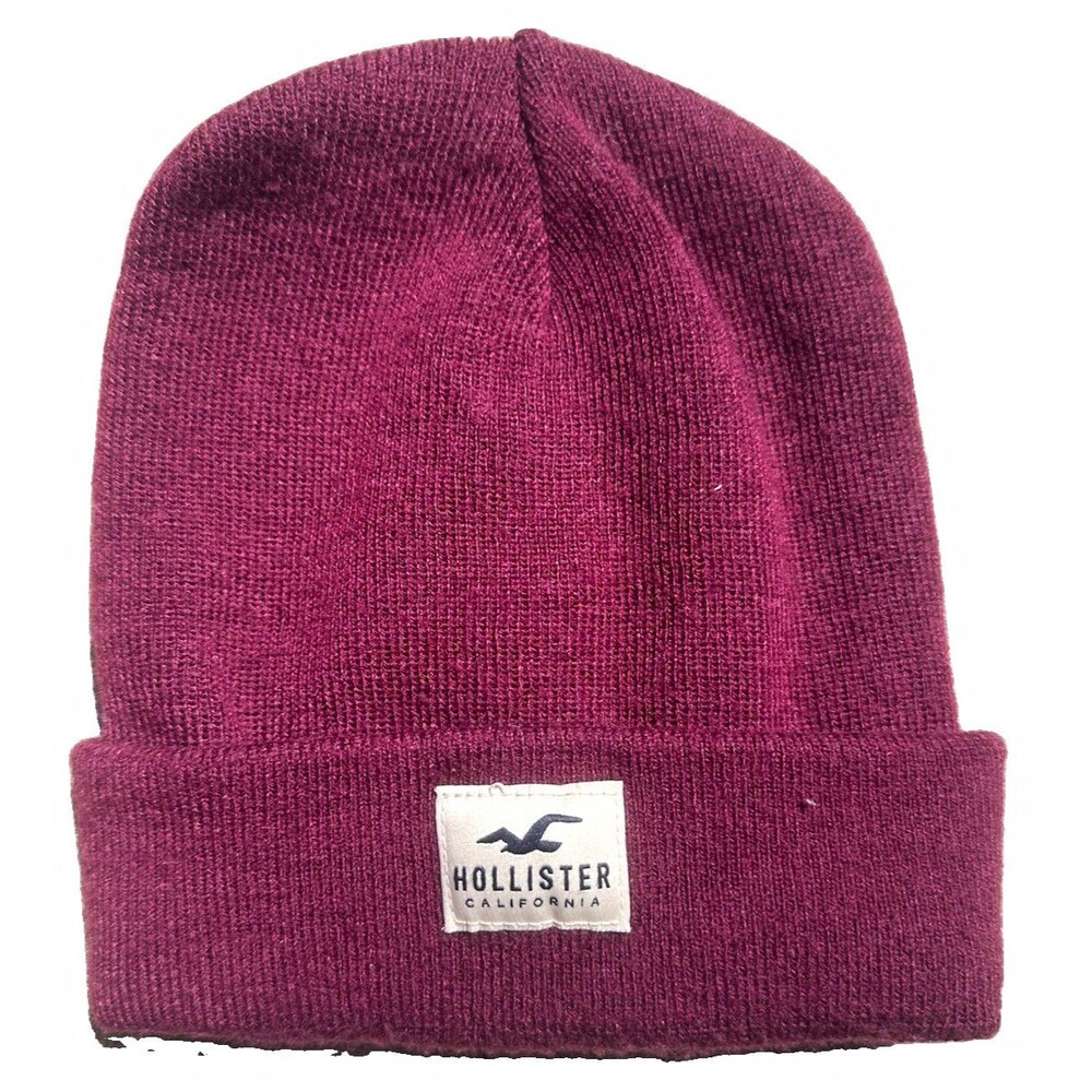 Hollister California Burgundy Knit Beanie Hat Cuffed Winter Cap Unisex One Size